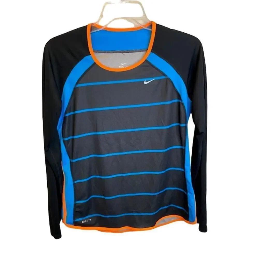 Nike‎ Dri-Fit Shirt Women's Black-Blue/Orange Stripes Size Medium